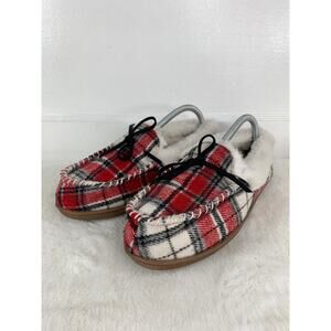 Sonoma Women’s Red Checkered Fur Slip-On Slippers Size 9-10
